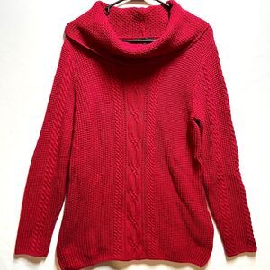 Jeanne Pierre Red‎ Mixed Cable Knit Cowl Neck Sweater Cotton Pullover Women Med